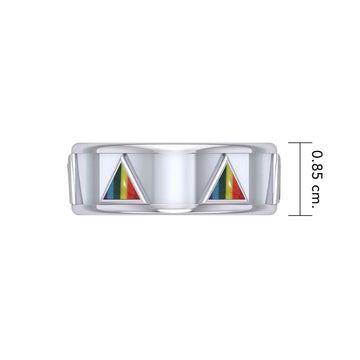 Triangles Silver Spinner Ring with Inlay TR3744 - Jewelry